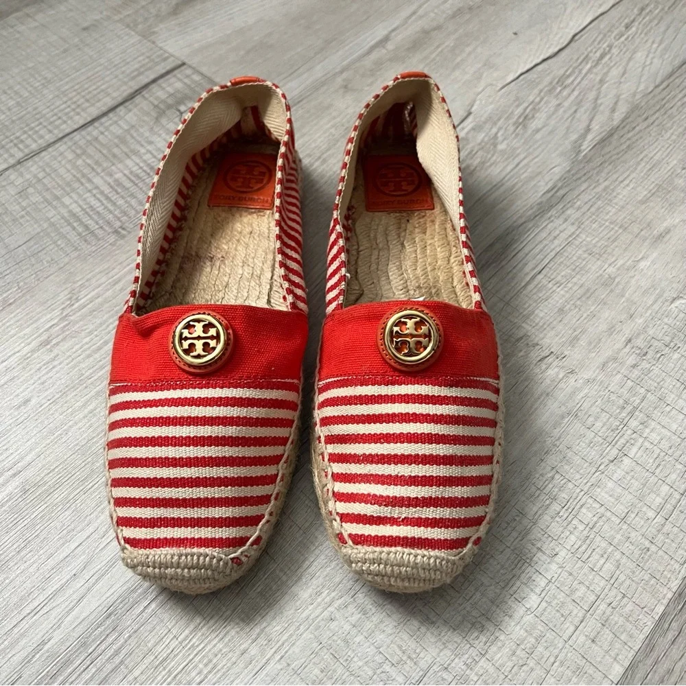 TORY BURCH Flams Red and White Espadrilles Size 11